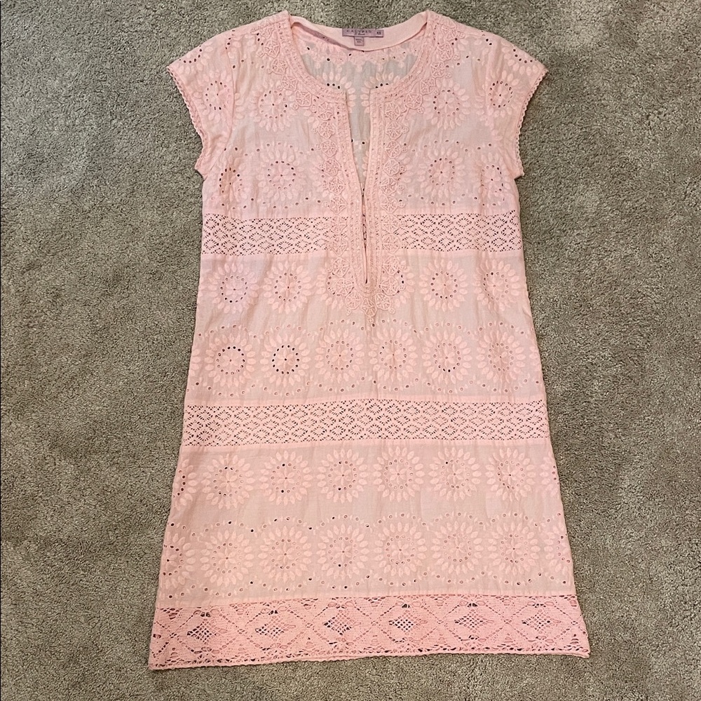 Calypso St. Barth Pale Pink Eyelet Shift Dress